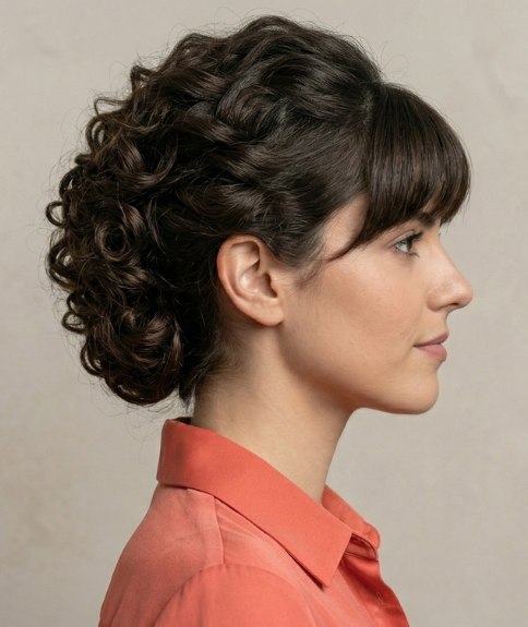 Chignon avec des cheveux boucl&eacute;s