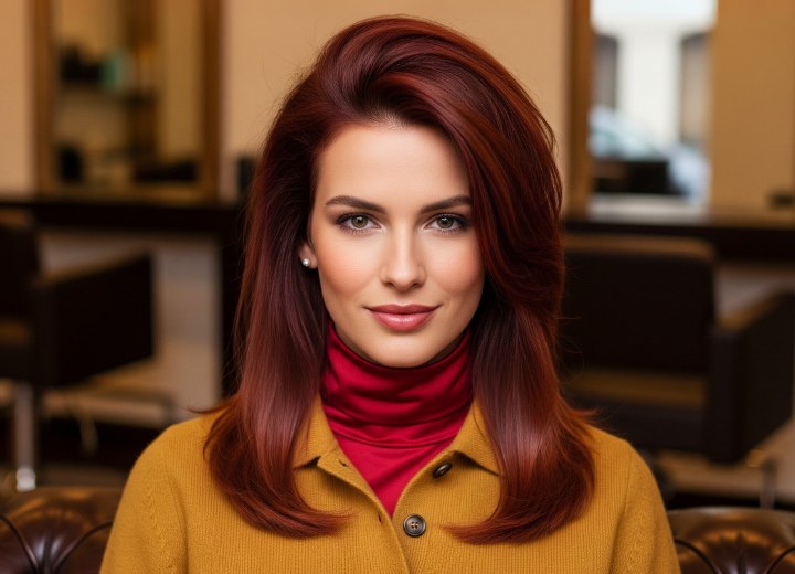 Cheveux longs avec coloration pour l’automne
