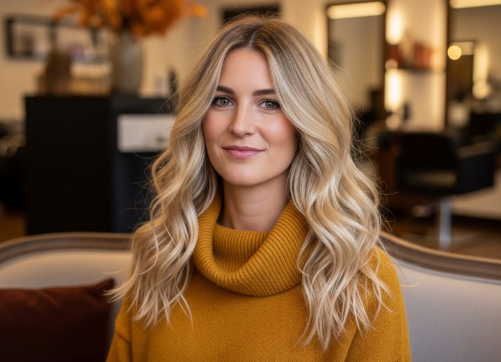 Cheveux longs et ondulés blonds pour l’automne