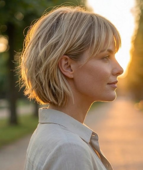 Coupe de cheveux avec des d&eacute;grad&eacute;s de diff&eacute;rentes longueurs