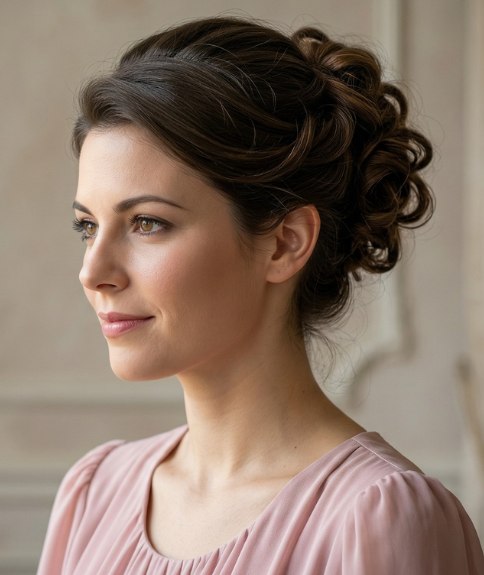 Chignon avec boucles pour cheveux bruns