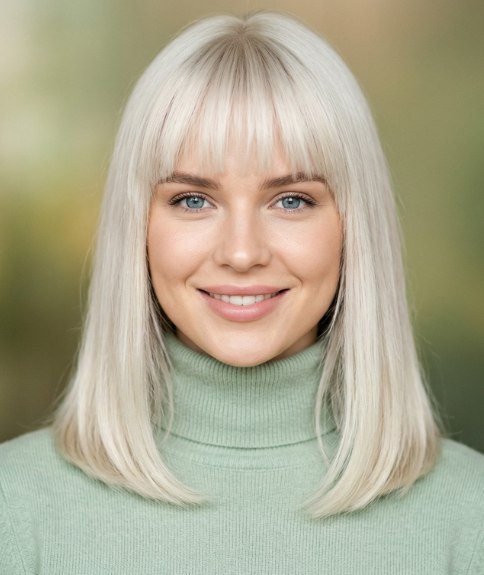 Carr&eacute; blond tr&egrave;s long avec une frange