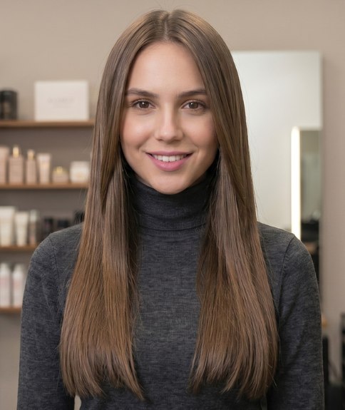 Cheveux brun chocolat tr&egrave;s longs et brillants