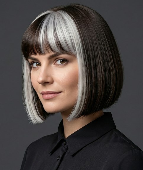 Carr&eacute; fonc&eacute; avec une m&egrave;che de couleur blanc argent&eacute;