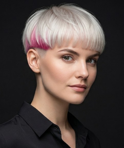 Coupe au bol blonde avec une couleur d&rsquo;accent rose