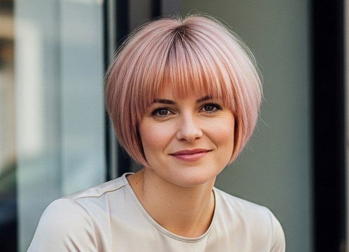 Carré rose avec frange légère pour l'été