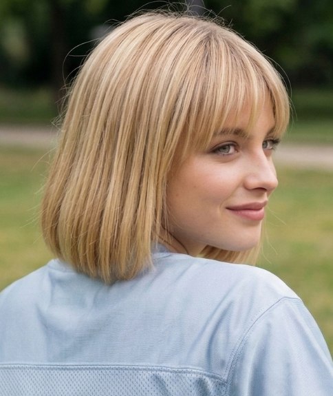 Coupe au carr&eacute; entre le menton et les &eacute;paules