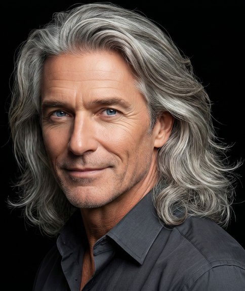 Style pour hommes aux cheveux longs et gris