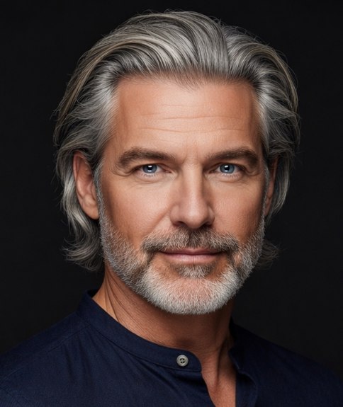 Style masculin pour cheveux gris mi-longs