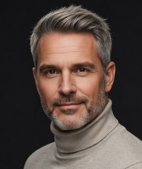 Coupe courte et raffin&eacute;e pour hommes aux cheveux gris