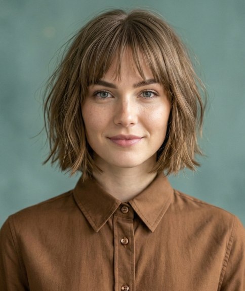 Femme avec un carr&eacute; d&eacute;grad&eacute;, apr&egrave;s une transformation capillaire