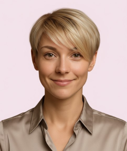 Coupe &agrave; la gar&ccedil;onne blonde lisse et pr&egrave;s du cr&acirc;ne