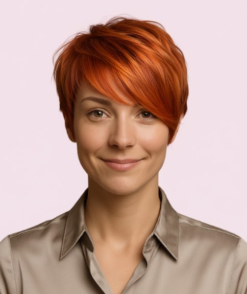 Coupe pr&eacute;cise pour cheveux cuivr&eacute;s courts