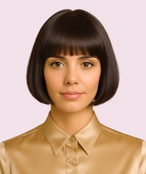 Carr&eacute; classique avec une frange