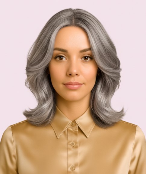 Coiffure longueur &eacute;paules pour cheveux gris