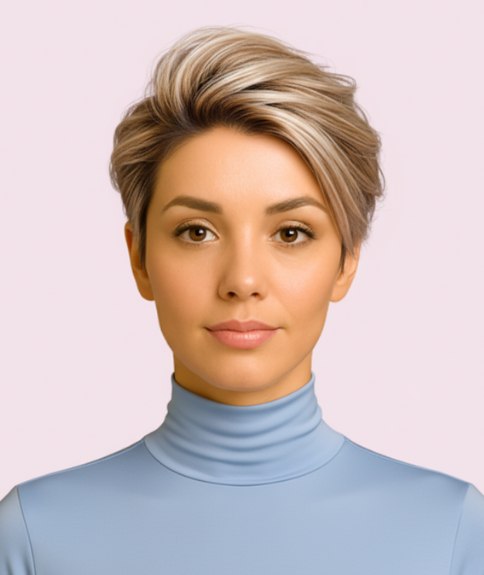 Pixie asym&eacute;trique audacieux pour cheveux blonds multi-tons