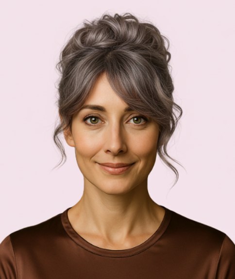 Chignon confortable avec m&egrave;ches encadrant le visage