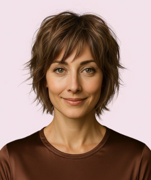 Coupe shag d&eacute;grad&eacute;e pour un effet coiff&eacute;-d&eacute;coiff&eacute;