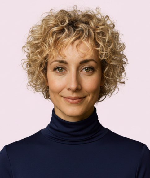 Cheveux courts et boucl&eacute;s avec d&eacute;grad&eacute; pour plus de mouvement