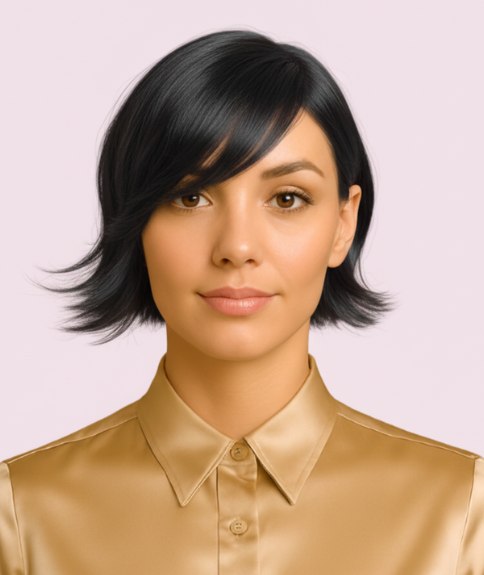 Carr&eacute; chic sous la m&acirc;choire avec frange