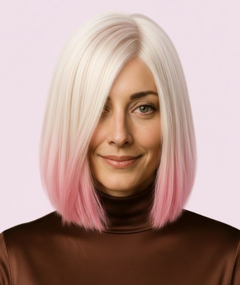 Carr&eacute; blond-rose ombr&eacute; avec l&eacute;g&egrave;re forme en A