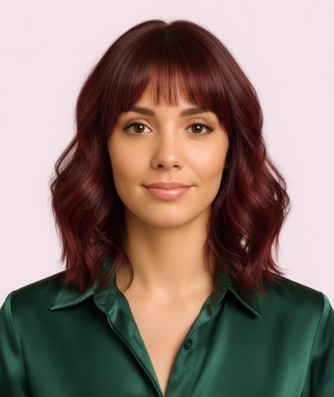 Carr&eacute; long ondul&eacute; tombant aux &eacute;paules