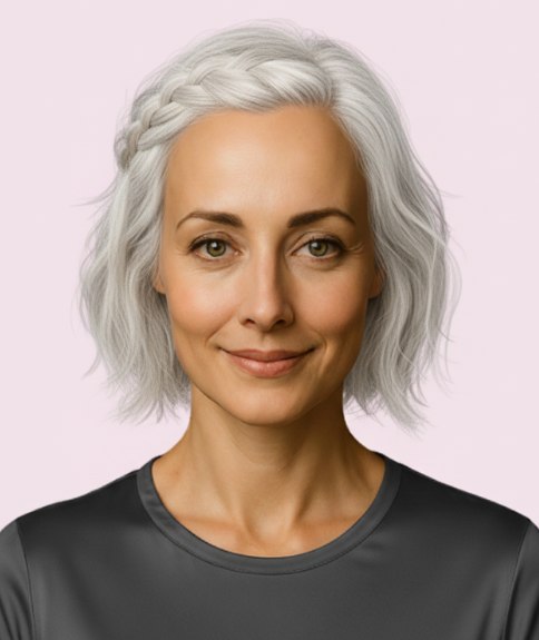 Carr&eacute; blond platine avec &eacute;l&eacute;ment tress&eacute;