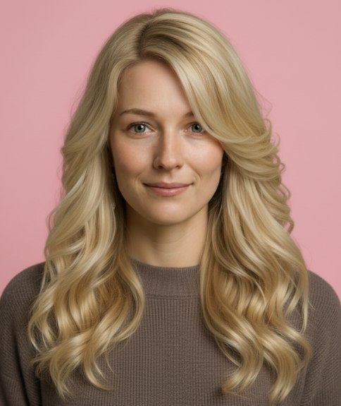 Cheveux longs romantiques avec boucles tombant sous les &eacute;paules