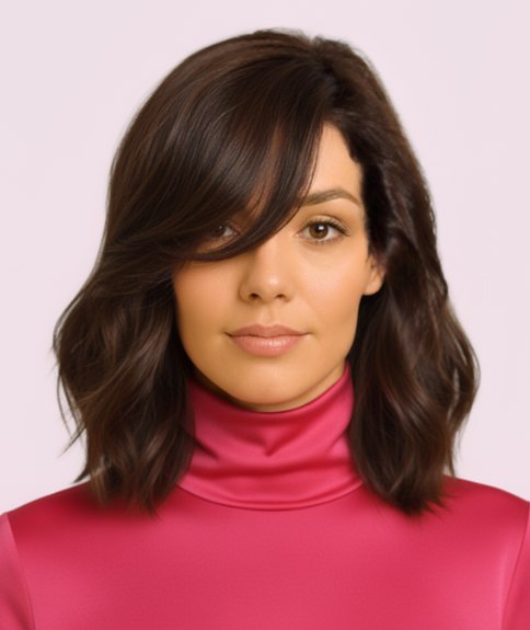 Coiffure mi-longue avec raie sur le c&ocirc;t&eacute;