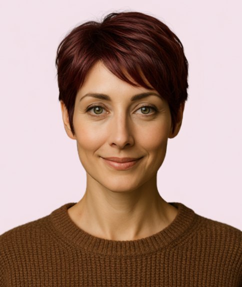 Coupe gar&ccedil;onne brune avec longueur sur le dessus pour plus de volume