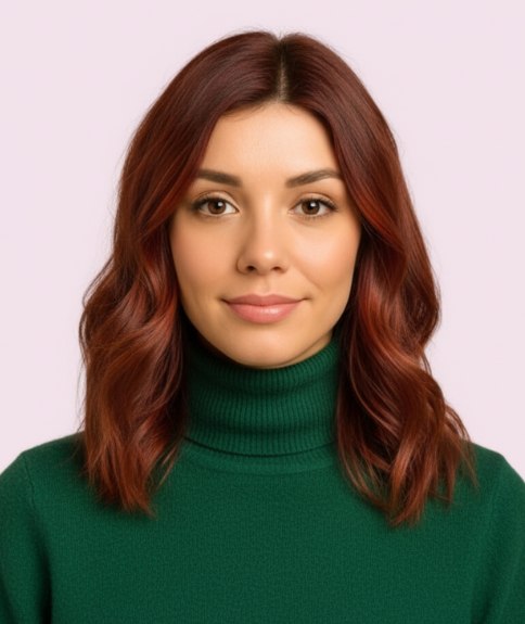 Longue chevelure auburn en dessous des &eacute;paules avec d&eacute;grad&eacute;