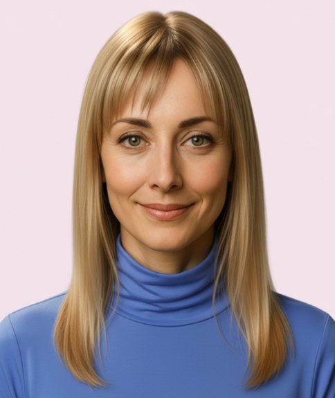 Coiffure longue avec d&eacute;grad&eacute; et frange l&eacute;g&egrave;re