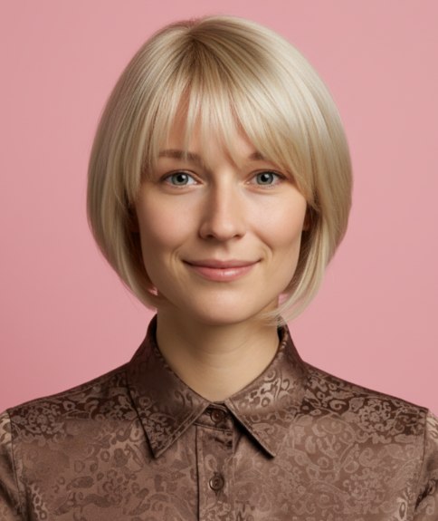 Carr&eacute; blond sous la m&acirc;choire avec frange et forme arrondie