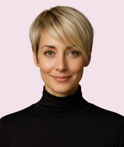 Superbe coupe &agrave; la gar&ccedil;onne blonde avec frange