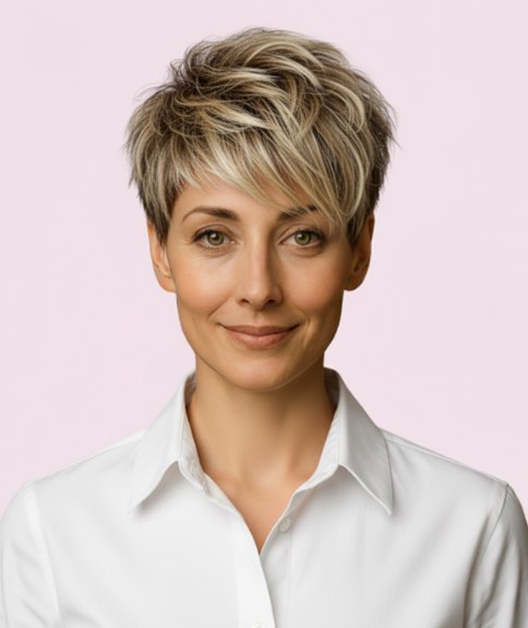 Coupe courte moderne avec asym&eacute;trie &eacute;l&eacute;gante