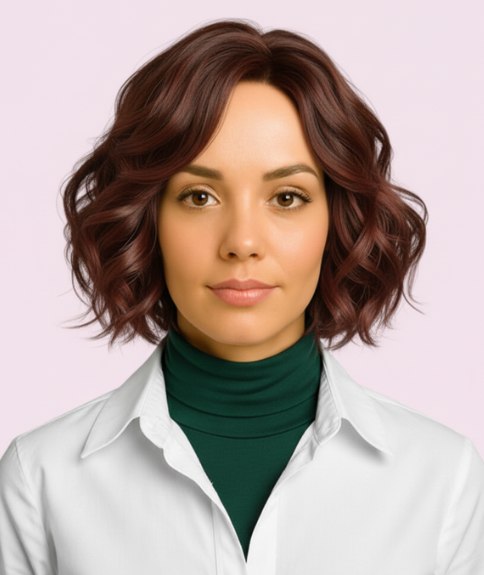 Carr&eacute; brun chocolat &agrave; hauteur du menton avec boucles