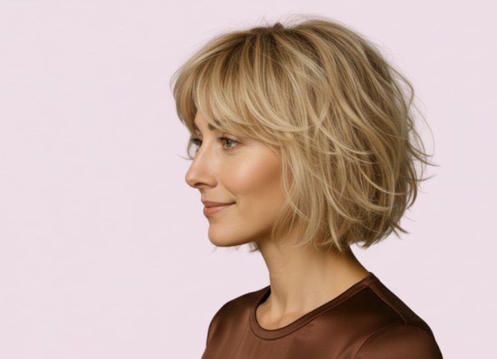 Coupe blonde avec de nombreuses dégradés – Vue de côté