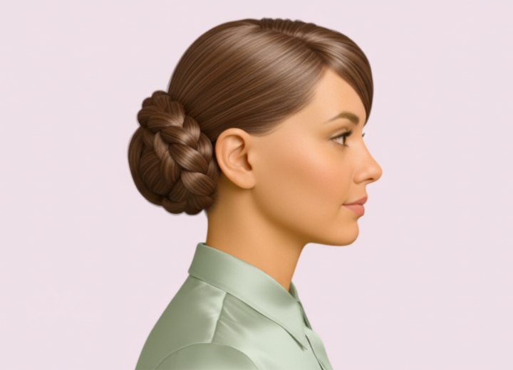 Coiffure relevée avec nœud latéral – Vue de côté