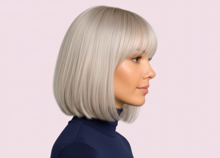 Carré blond avec une frange légère – Vue de côté