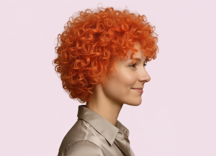 Cheveux courts orang&eacute;s et boucl&eacute;s &ndash; Vue de c&ocirc;t&eacute;