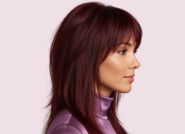 Cheveux longs avec beaucoup de dégradé et de mouvement – Vue de côté