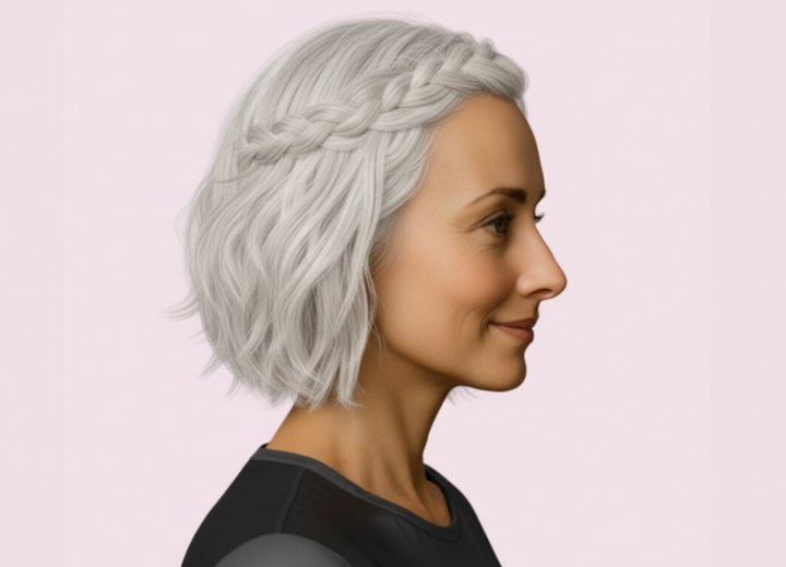 Cheveux blond platine avec tresse – Vue de côté
