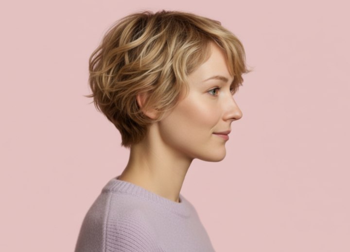 Cheveux courts au style d&eacute;contract&eacute; &ndash; Vue de c&ocirc;t&eacute;