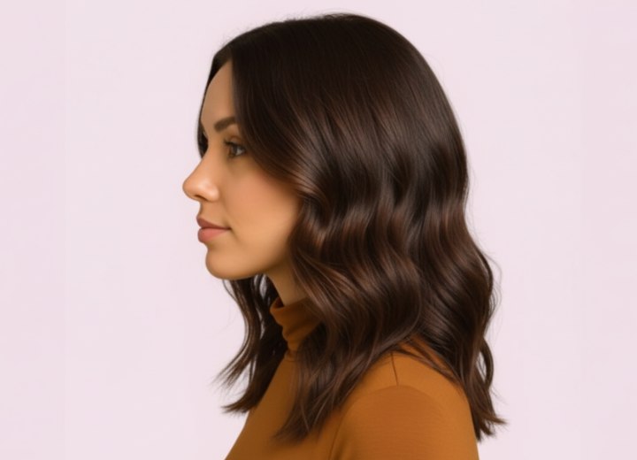 Cheveux longs avec dégradé et ondulations – Vue de côté