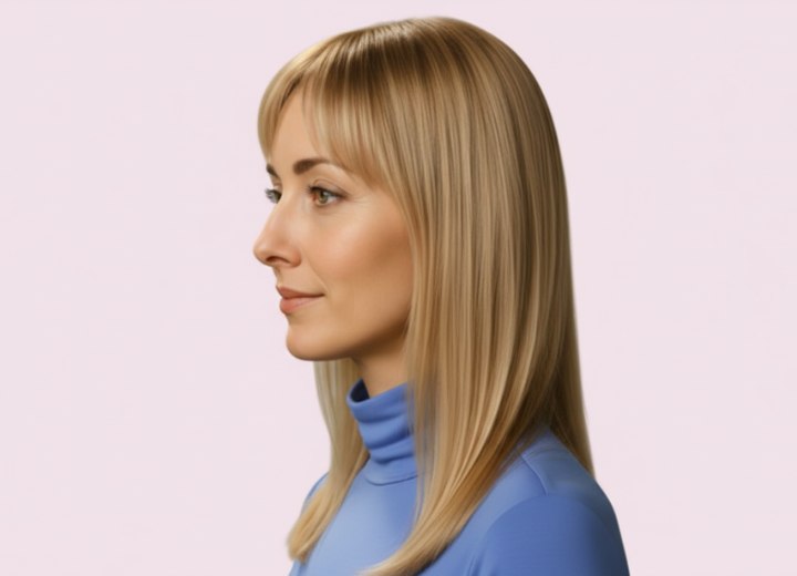 Cheveux longs au style simple – Vue de côté