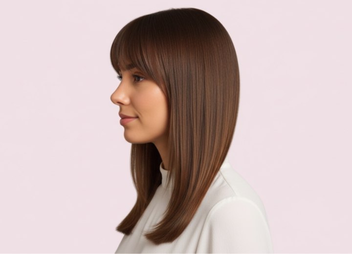 Cheveux longs lisses sous les &eacute;paules &ndash; Vue de c&ocirc;t&eacute;