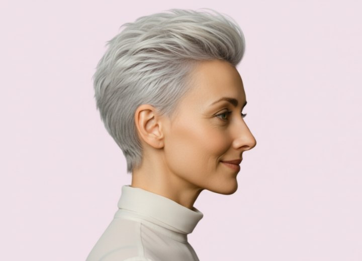 Cheveux courts f&eacute;minins pour femmes matures &ndash; Vue de c&ocirc;t&eacute;