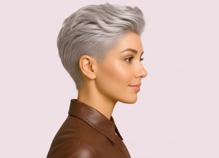 Coupe gar&ccedil;onne avec c&ocirc;t&eacute;s ras&eacute;s et vagues volumineuses sur le dessus