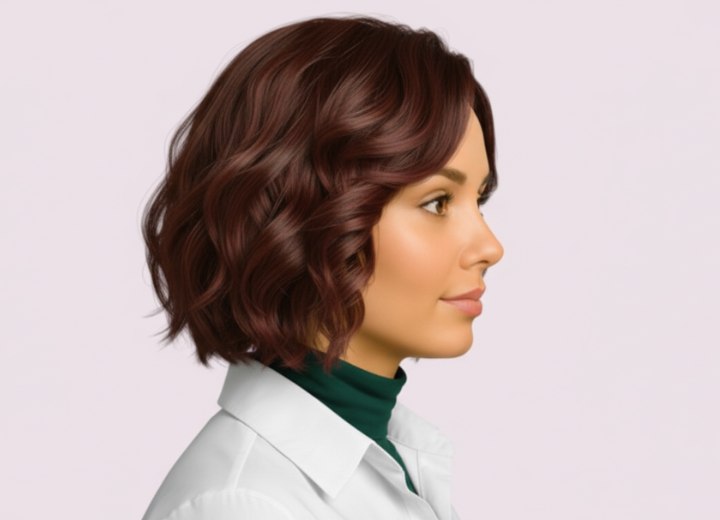 Carré brun chocolat bouclé – Vue de côté