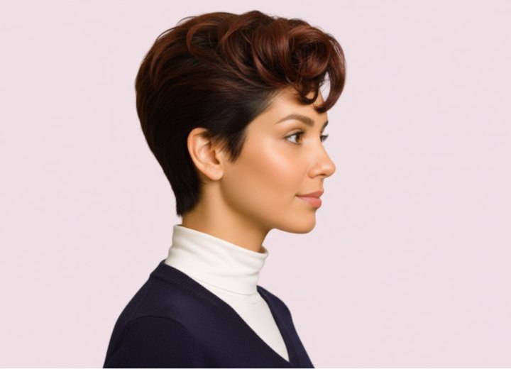 Coiffure volumineuse avec côtés très courts – Vue de côté